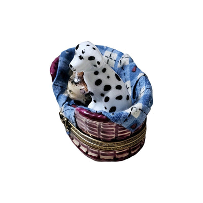 Dalmatian Puppy and Cat Treasure Porcelain Limoges Dog cat French Trinket Box