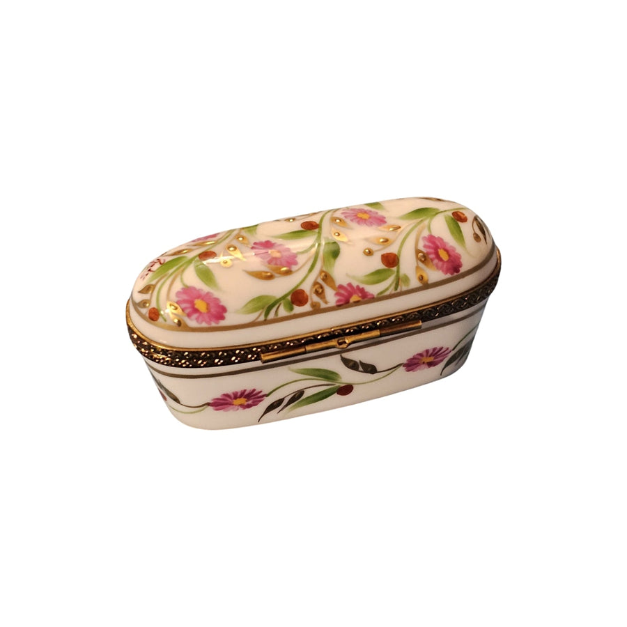 Oblong Tall Pink Floral Limoges Box Porcelain Limoges Traditional French Trinket Box