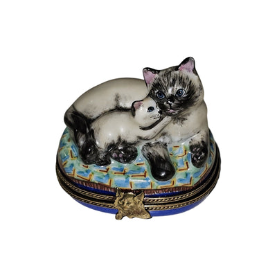 Siamese Cat and Kitten Delight Porcelain Limoges Cat French Trinket Box