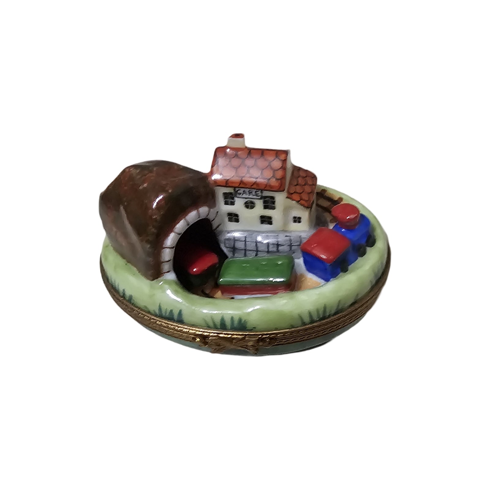 Train Through Tunnel Limoges Box Porcelain Limoges Vehicle train moving French Trinket Box