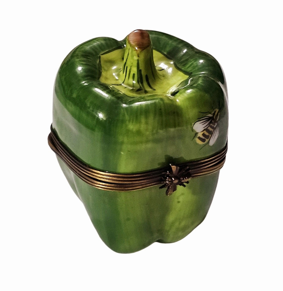 Green Pepper With Adorable Bee Porcelain Limoges vegetable French Trinket Box