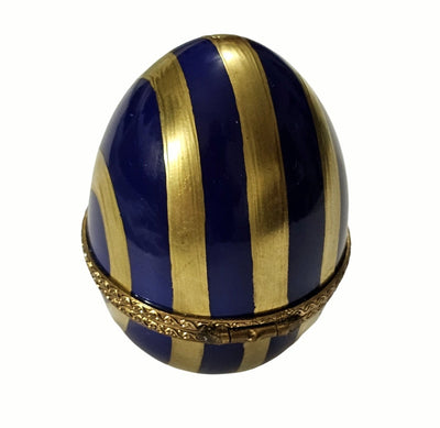 Blue and Gold Floral Egg Porcelain Limoges egg French Trinket Box