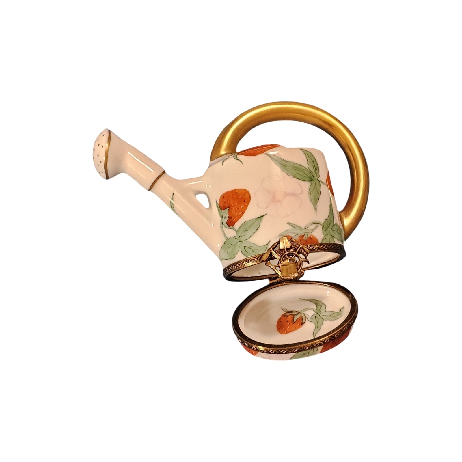 Strawberry Delight Watering Can Porcelain Limoges Garden French Trinket Box