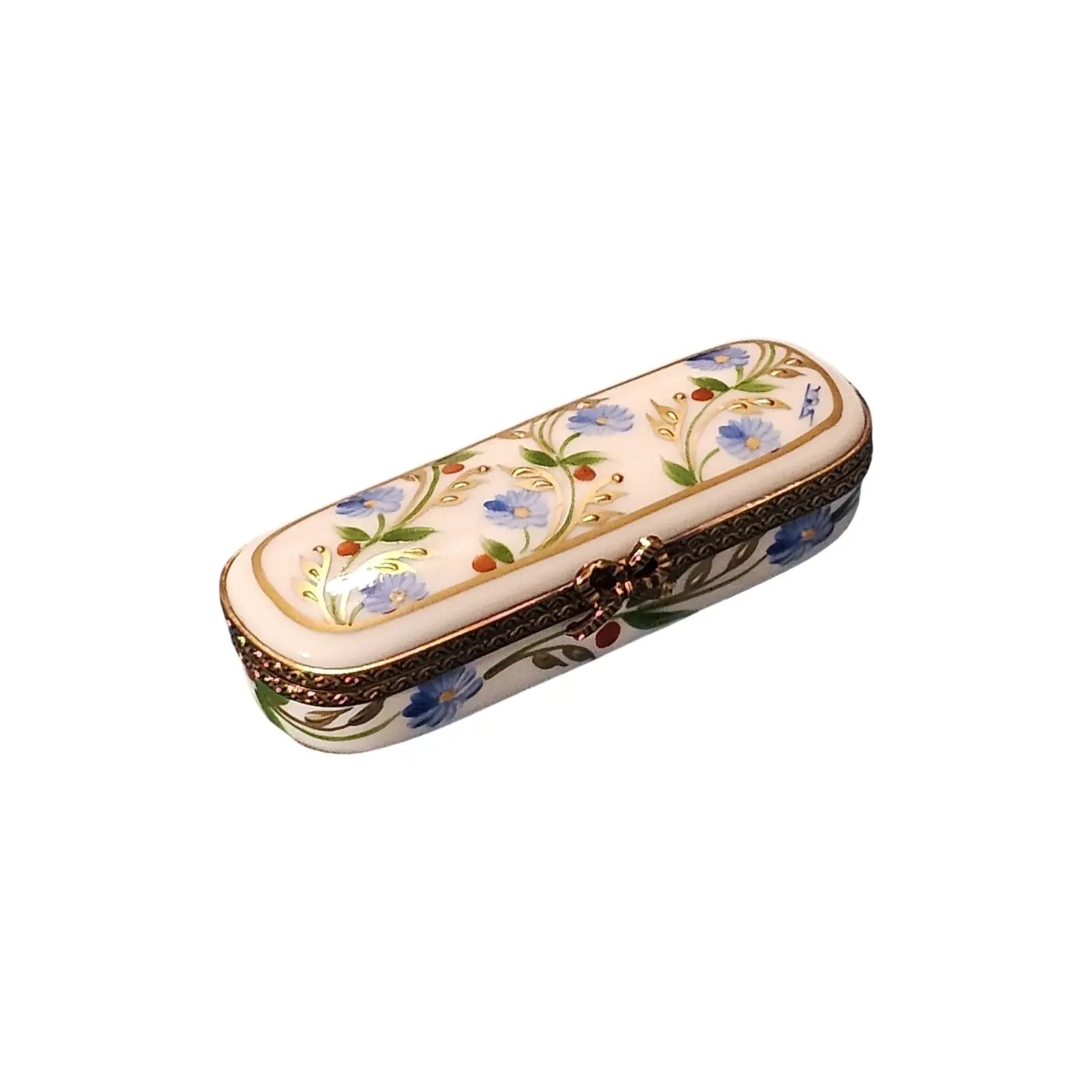 Blue Floral Elegance Box Porcelain Limoges traditional French Trinket Box