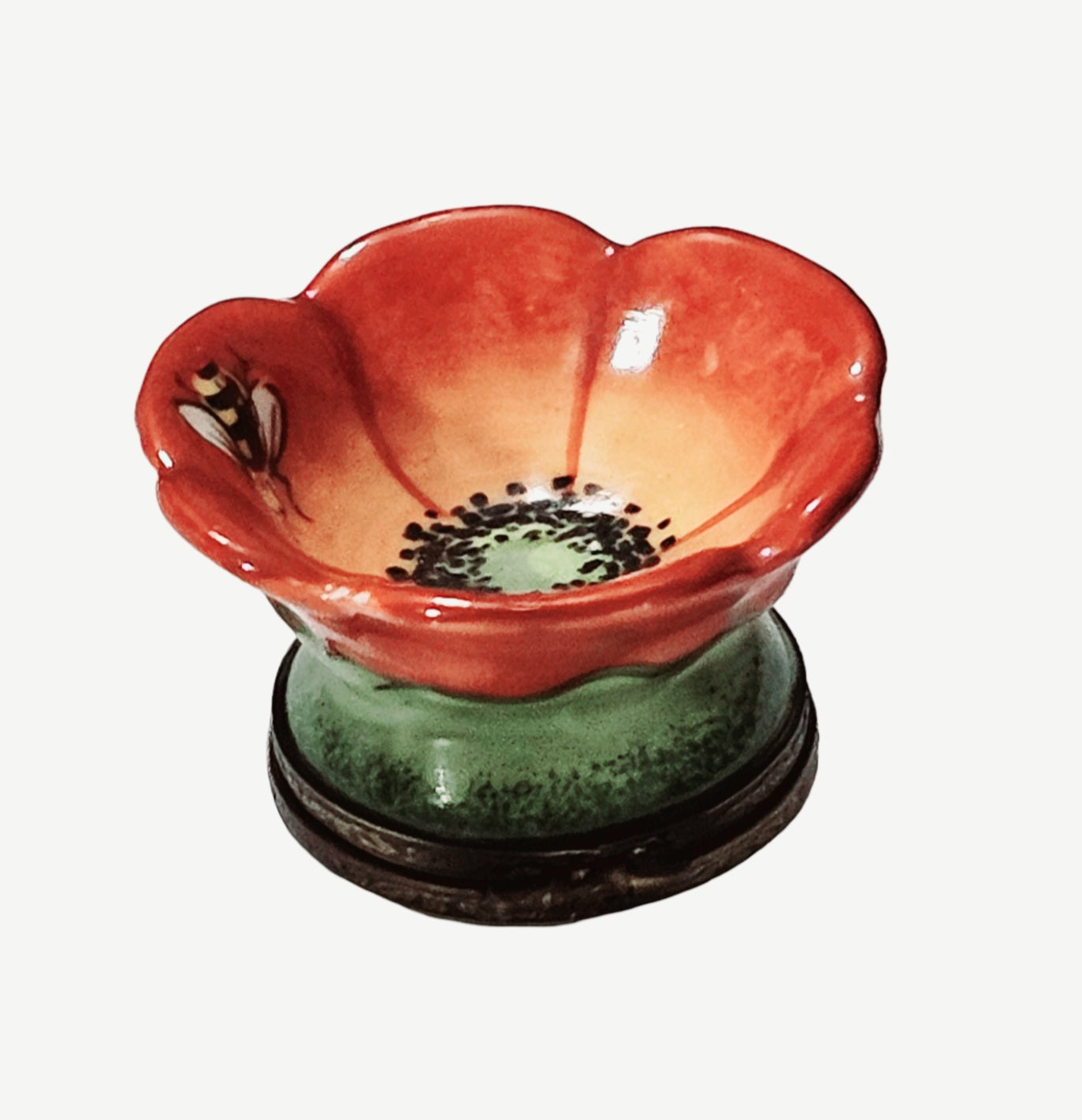 Medium Orange Flower With Bee Porcelain Limoges flower French Trinket Box