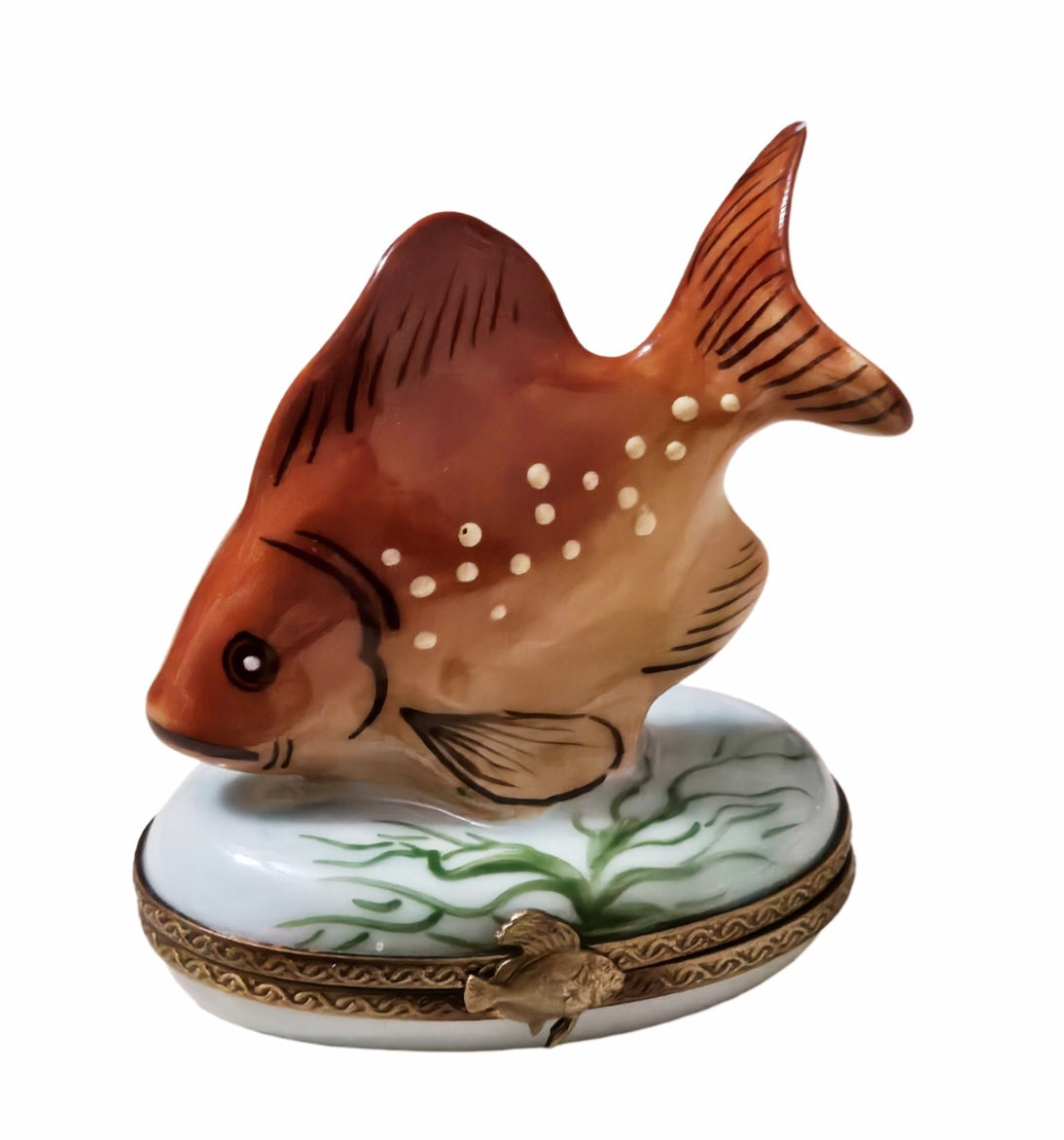 Orange Tropical Fish Limoges Box Porcelain Limoges Ocean beach fish French Trinket Box