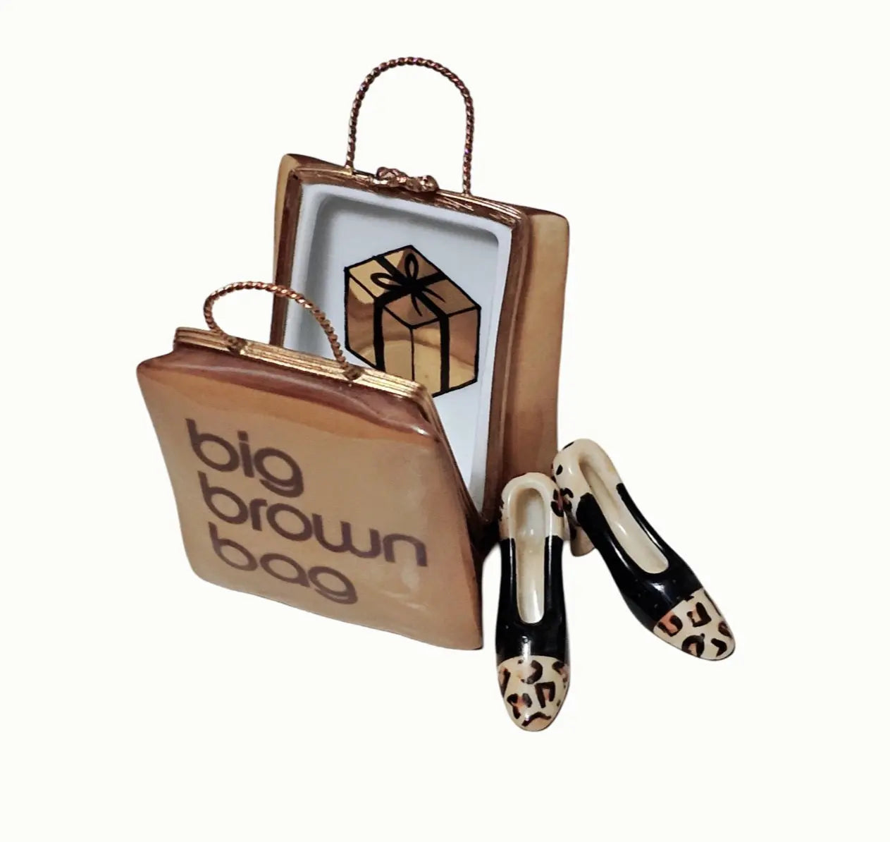 Big Brown Bag With Heels Porcelain Limoges Bag purse fashion French Trinket Box