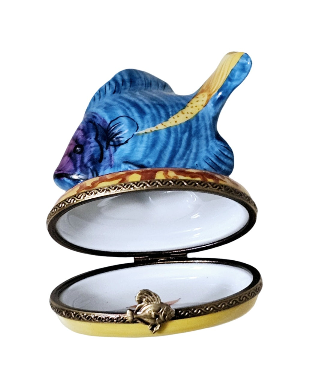 Blue Fish Figurine Box Porcelain Limoges Ocean beach fish French Trinket Box
