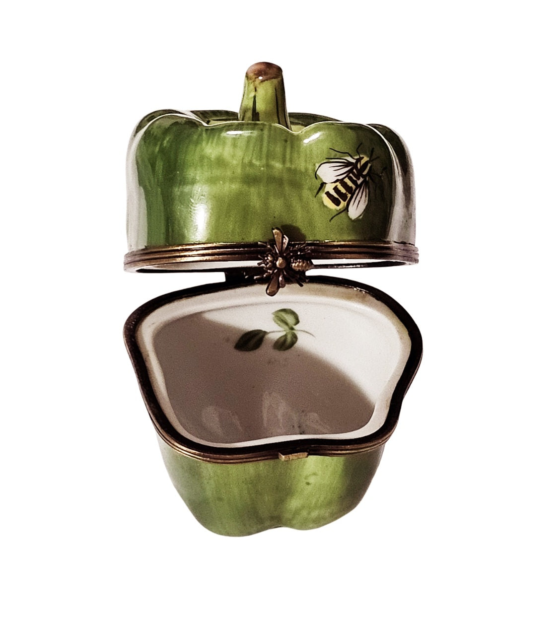 Green Pepper With Adorable Bee Porcelain Limoges vegetable French Trinket Box