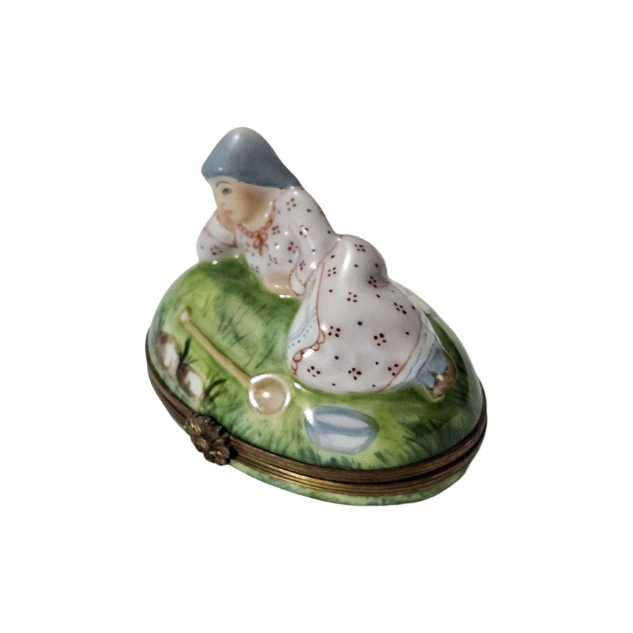 Serene Woman on Grass Limoges Box Porcelain Limoges travel woman French Trinket Box