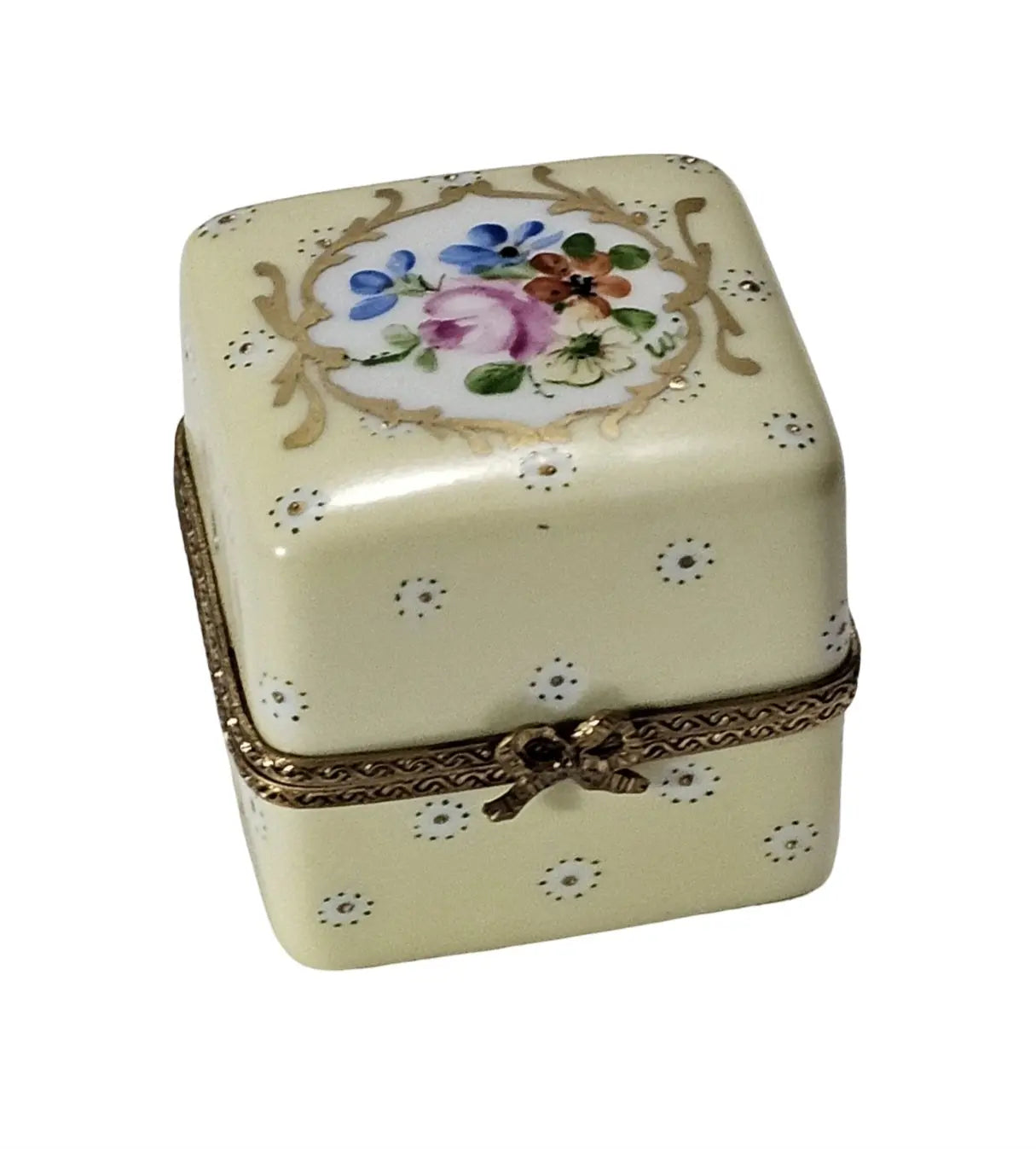 Light Yellow Floral Limoges Box Porcelain Limoges traditional French Trinket Box