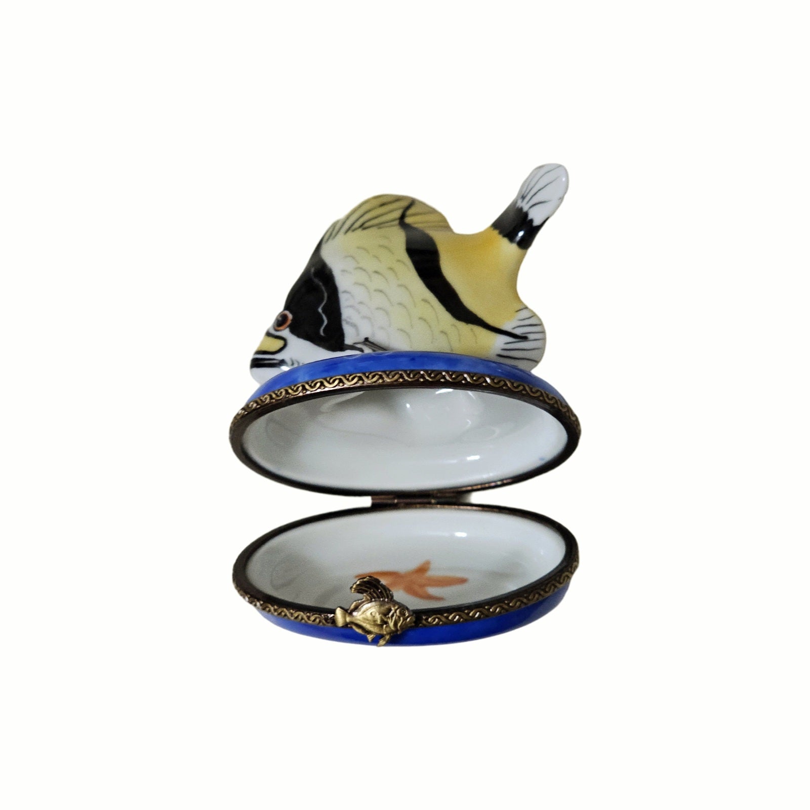 Yellow Masked Fish Limoges Box Porcelain Limoges Ocean beach fish French Trinket Box