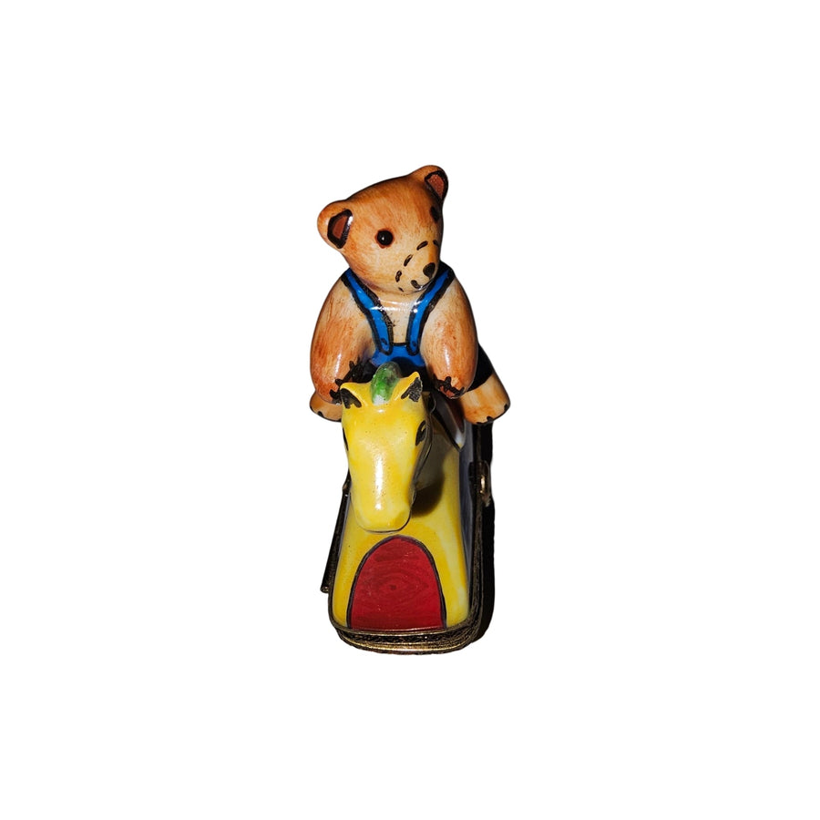 Teddy Bear Rocking Horse Box Porcelain Limoges Teddy kids baby babies children French Trinket Box