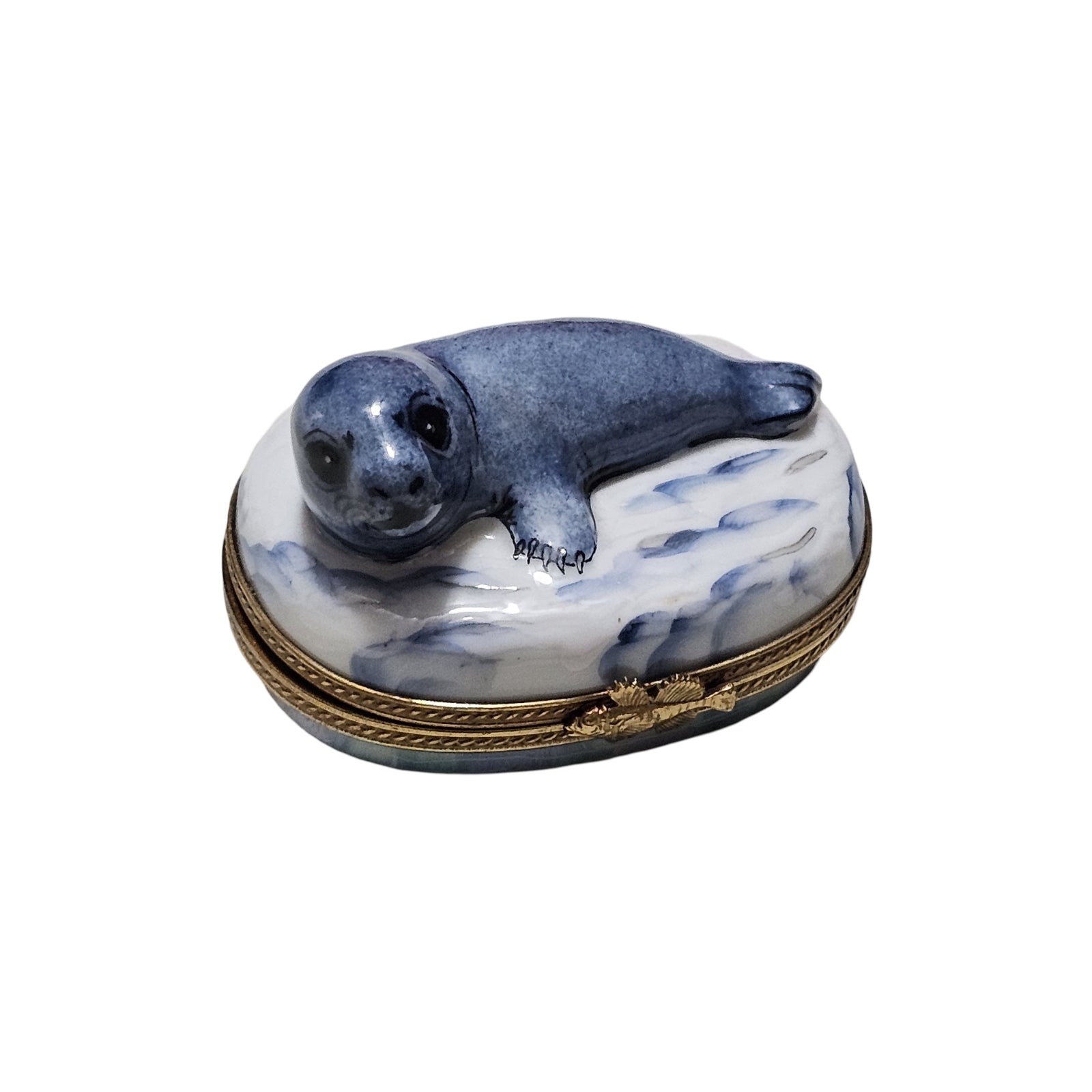 Charming Baby Seal Limoges Box Porcelain Limoges Fish ocean wild French Trinket Box