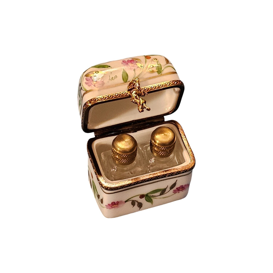 Charming Pink Floral Perfume Box Porcelain Limoges perfume French Trinket Box