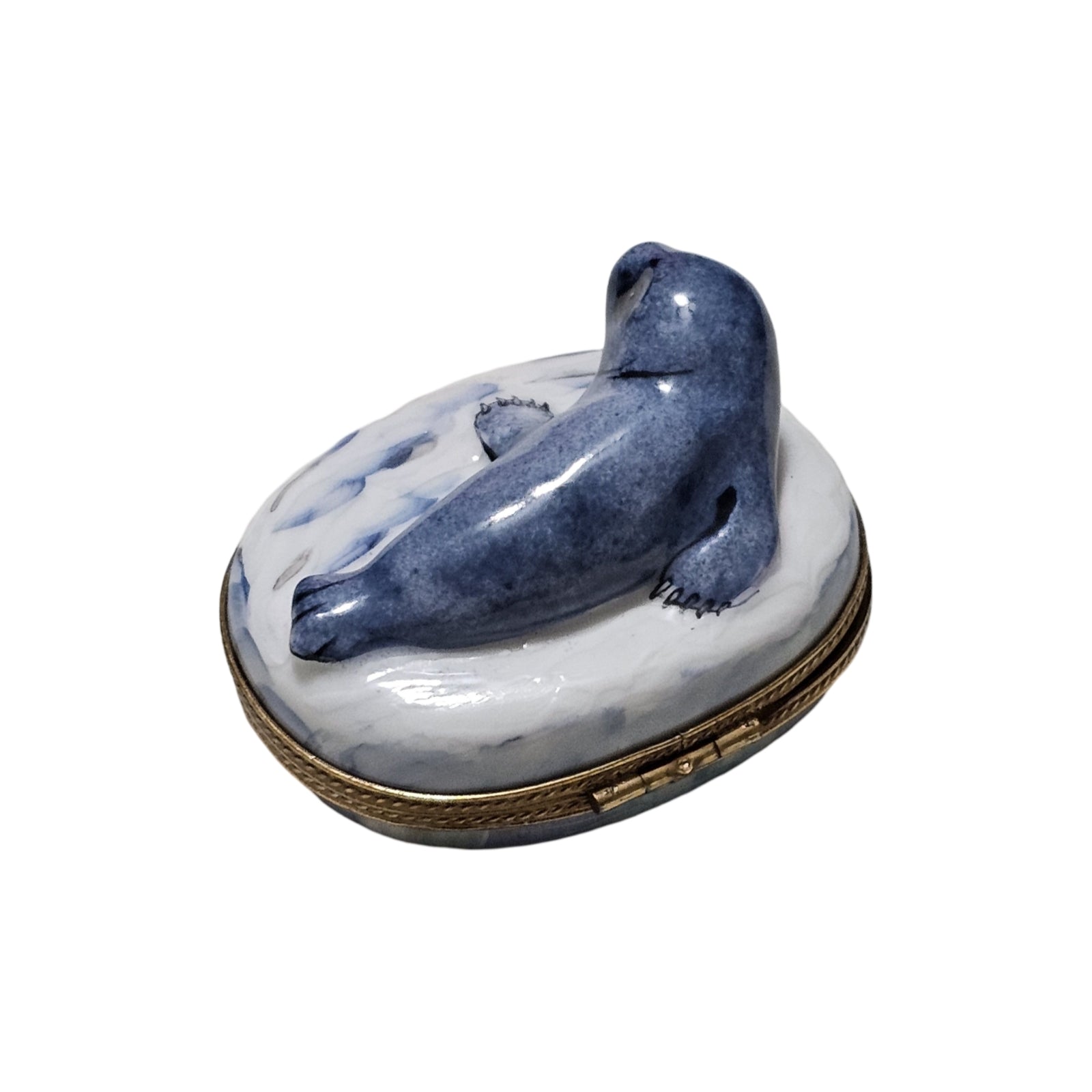 Charming Baby Seal Limoges Box Porcelain Limoges Fish ocean wild French Trinket Box