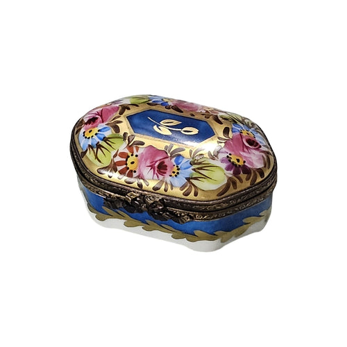 Elegant Blue Floral Limoges Box Porcelain Limoges traditional French Trinket Box