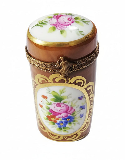 Long Cyndrical Brown Limoges Box