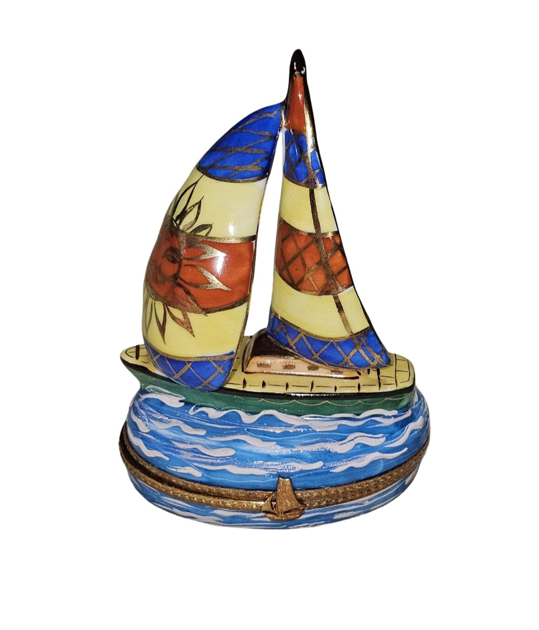 Vibrant Limoges Sailboat Box Porcelain Limoges Vehicle beach sports French Trinket Box