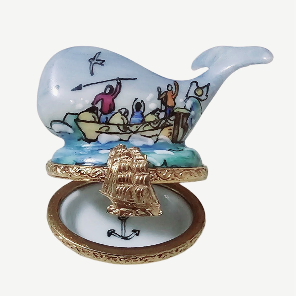 Charming Whale Fisherman Limoges Box Porcelain Limoges Beach fish ocean French Trinket Box