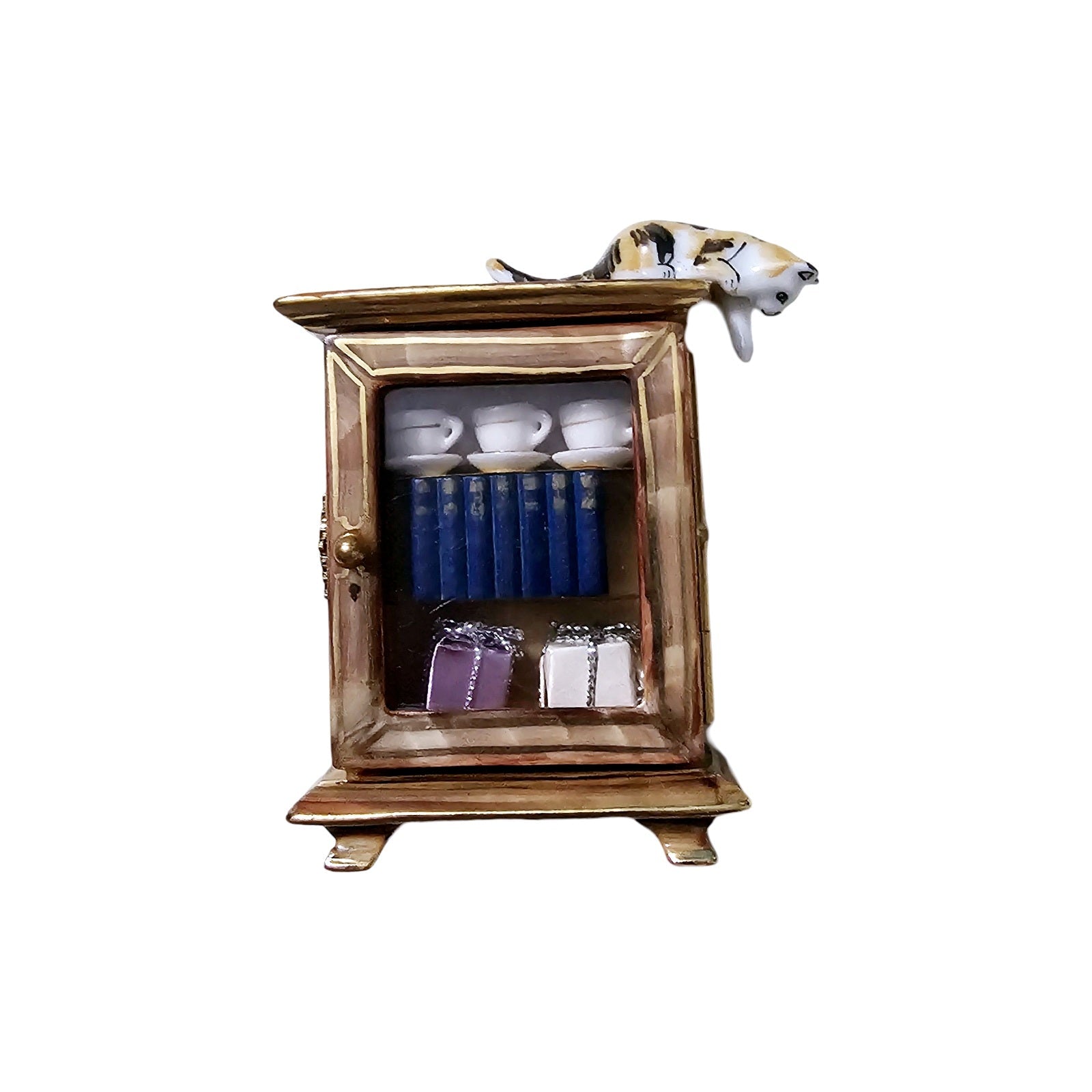 Cat-Topped Armoire Cabinet Delight Porcelain Limoges Cat furniture French Trinket Box