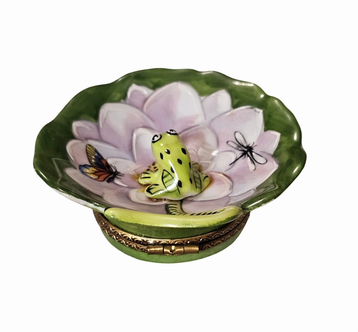 Frog on Lily Pad Box Porcelain Limoges frog French Trinket Box
