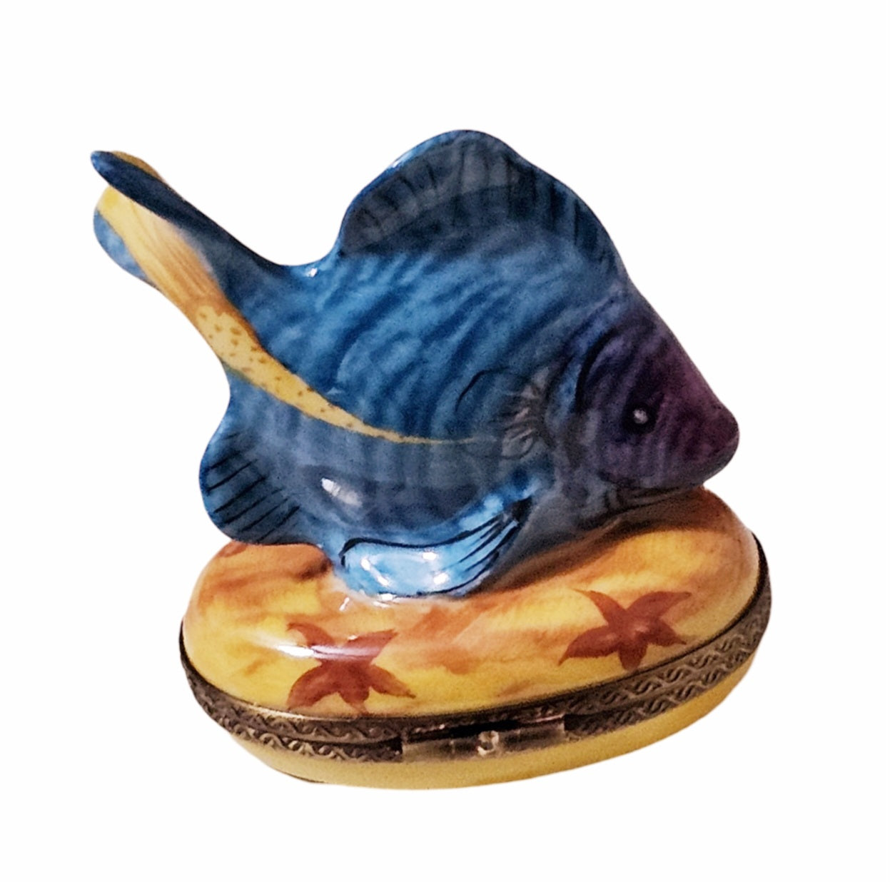 Blue Fish Figurine Box Porcelain Limoges Ocean beach fish French Trinket Box