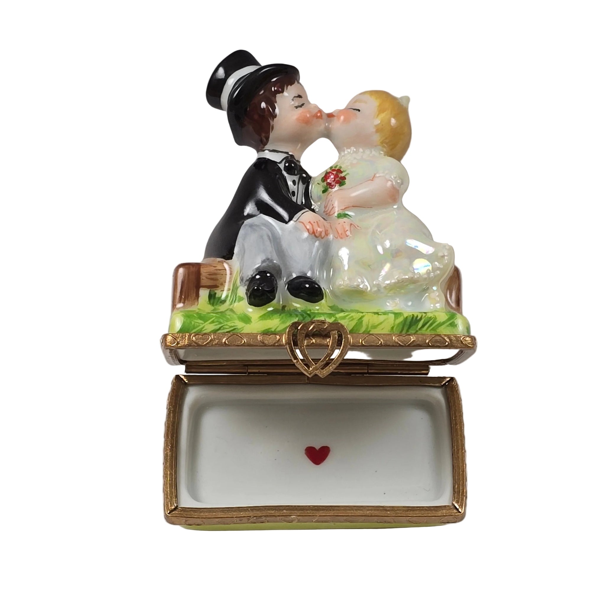 Couple Kissing on a Park Bench Limoges Box