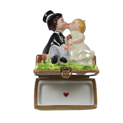Couple Kissing on a Park Bench Limoges Box