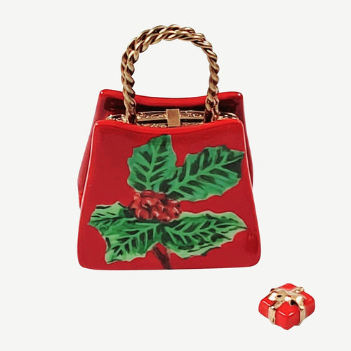 Christmas Shopping Bag w Removable Present Porcelain Limoges Christmas xmas purses French Trinket Box