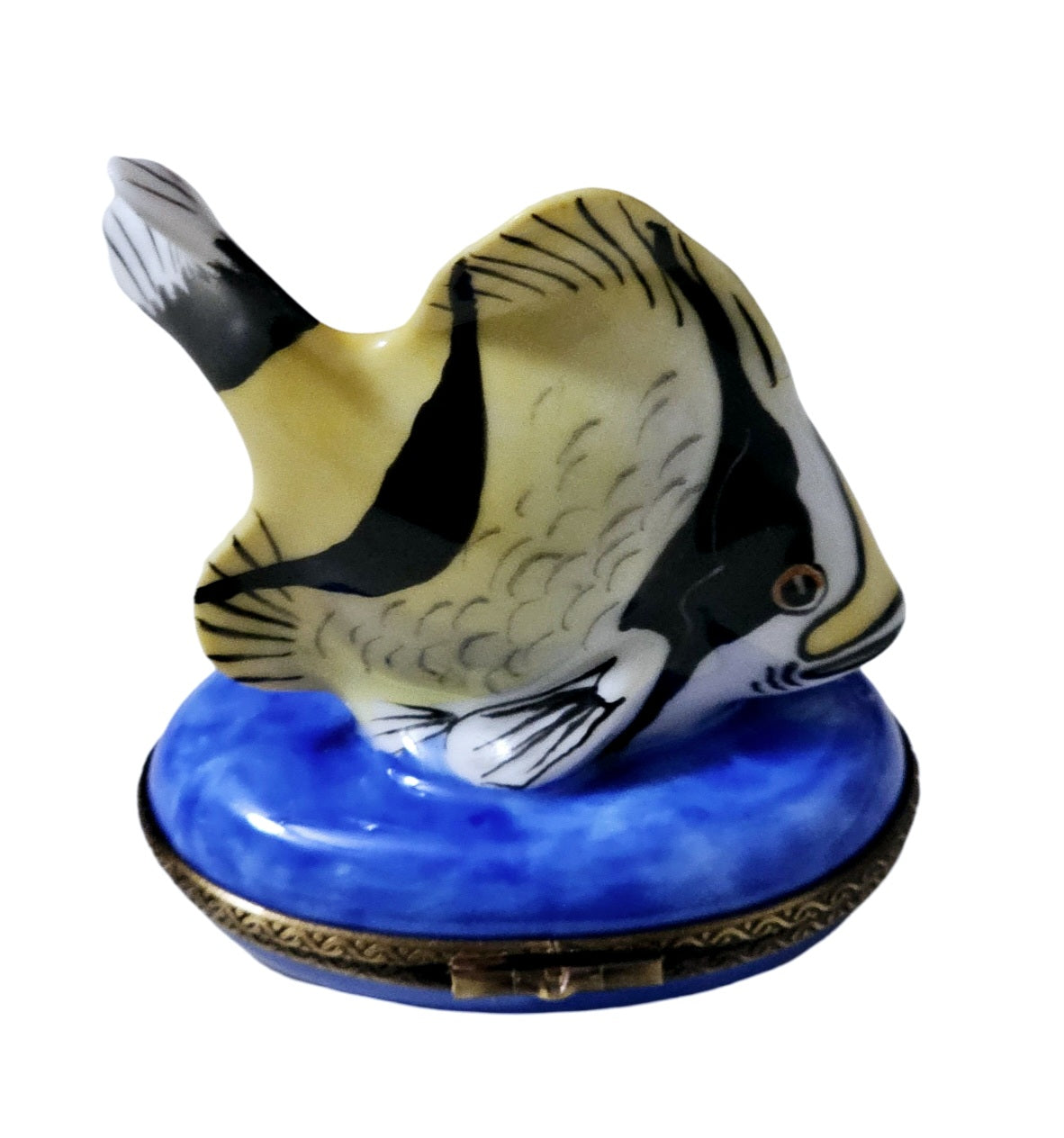 Yellow Masked Fish Limoges Box Porcelain Limoges Ocean beach fish French Trinket Box