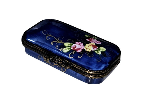 Blue Rosard Floral Limoges Box Porcelain Limoges Traditional French Trinket Box