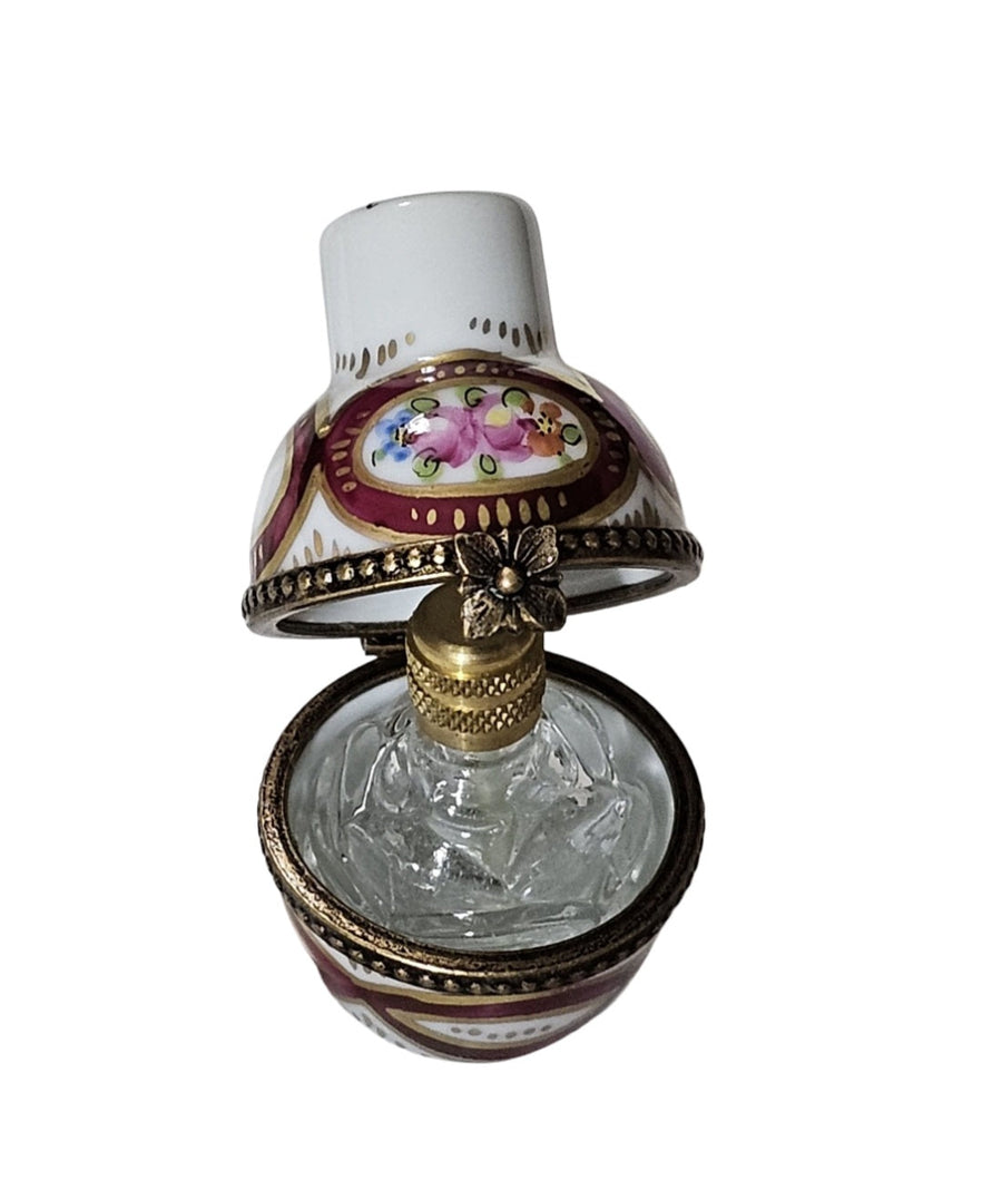Elegant Maroon Floral Perfume Box Porcelain Limoges perfume French Trinket Box