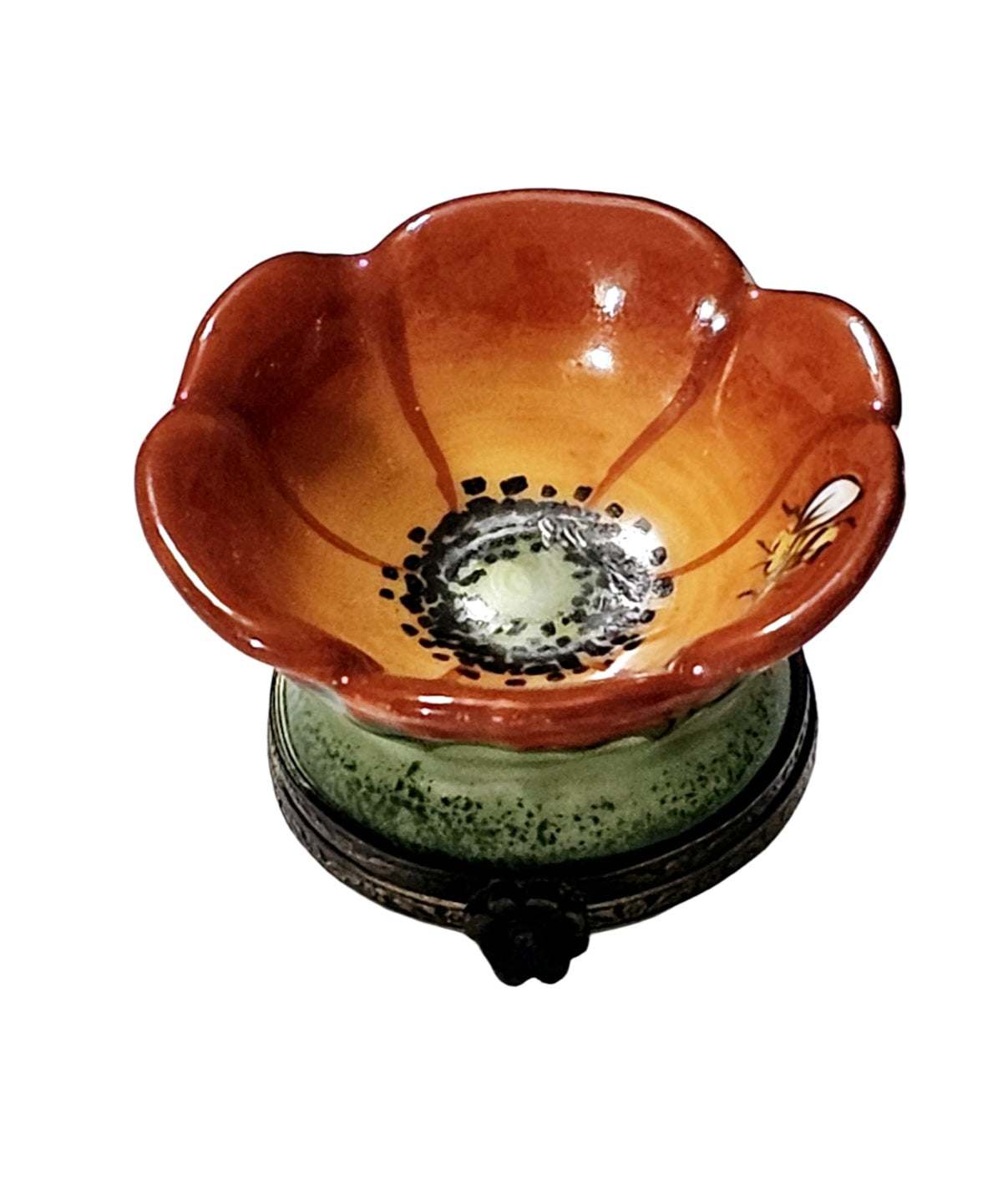 Medium Orange Flower With Bee Porcelain Limoges flower French Trinket Box