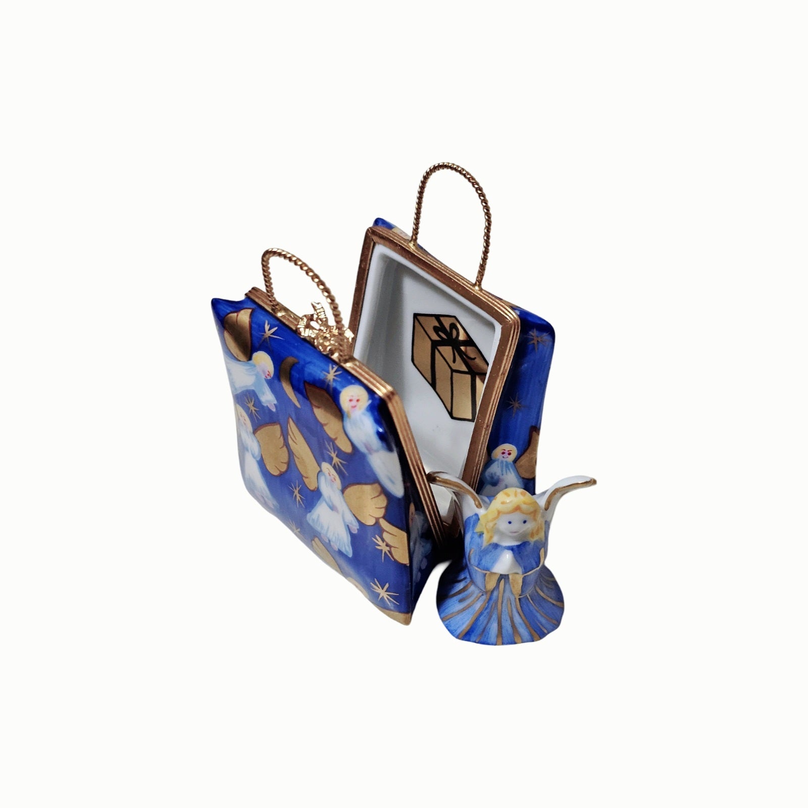 Angel Motif Luxury Box Porcelain Limoges Angel bags purse French Trinket Box