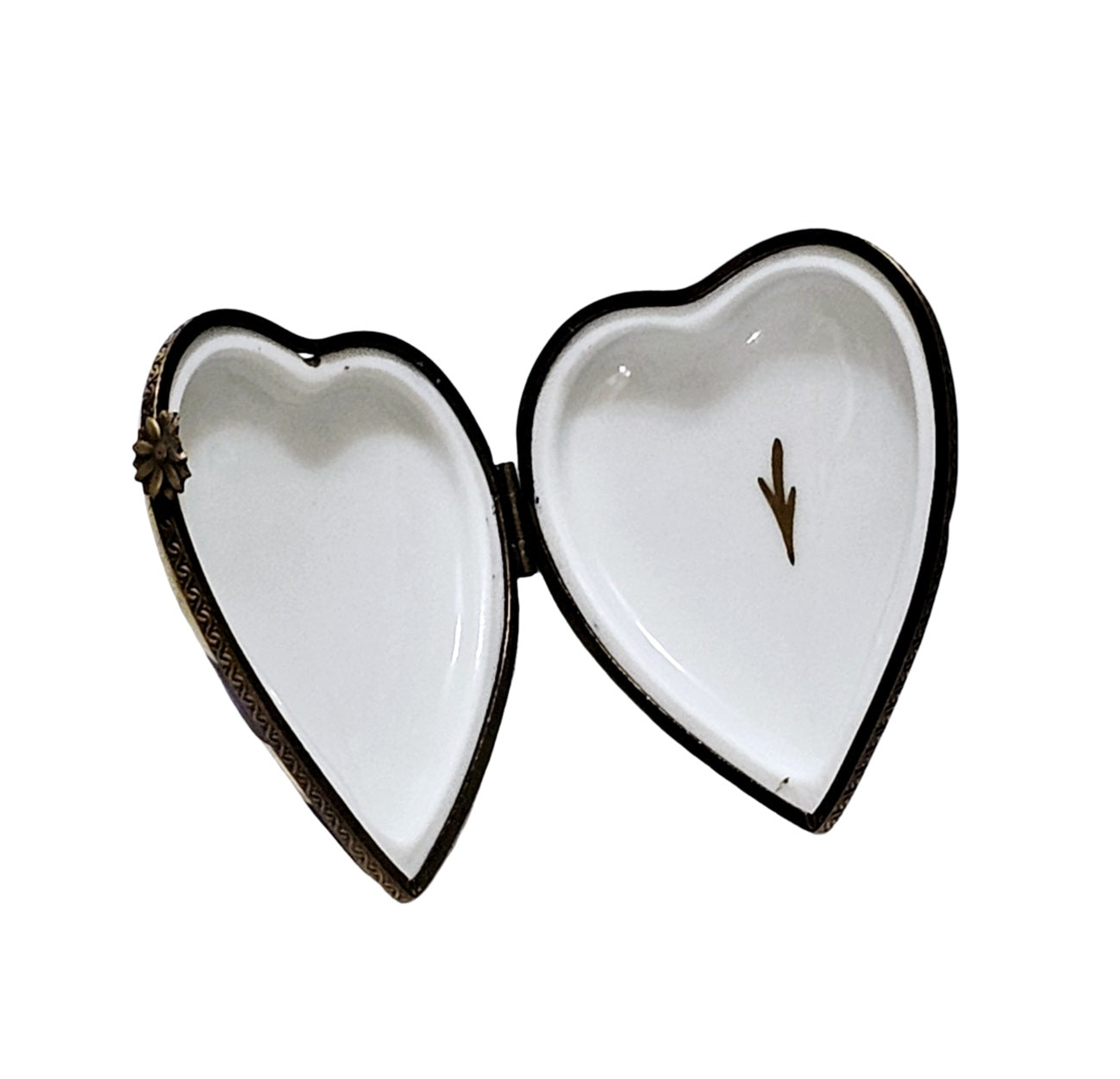 Blue Gold Striped Heart Box Porcelain Limoges heart French Trinket Box