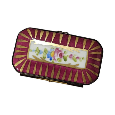 Red and Gold Rectangle Box with Flowers Limoges