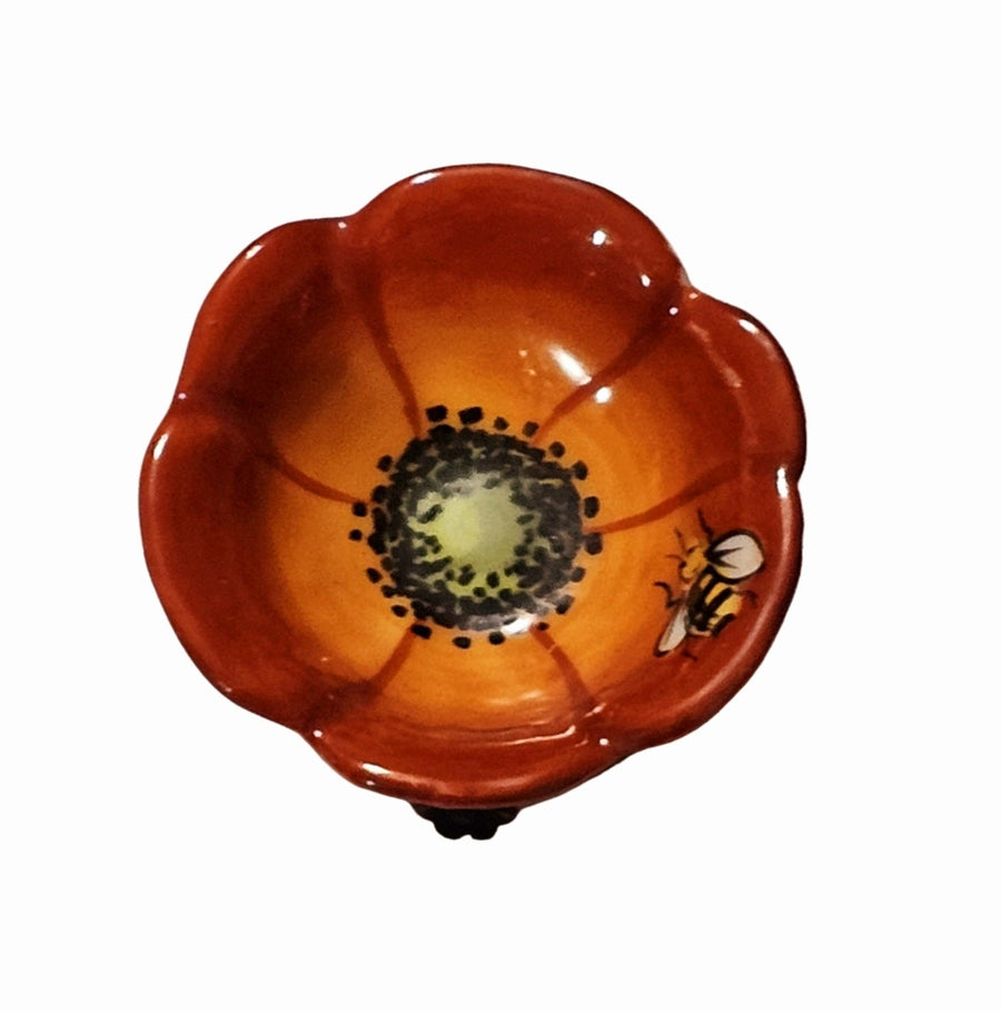 Medium Orange Flower With Bee Porcelain Limoges flower French Trinket Box