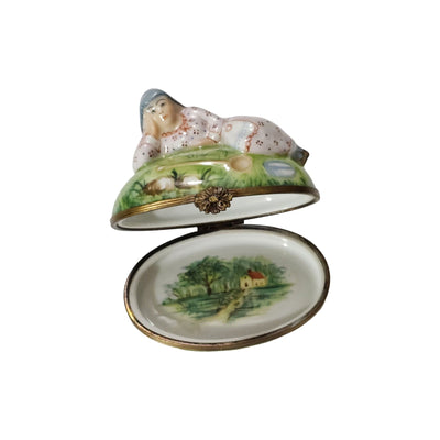 Serene Woman on Grass Limoges Box Porcelain Limoges travel woman French Trinket Box