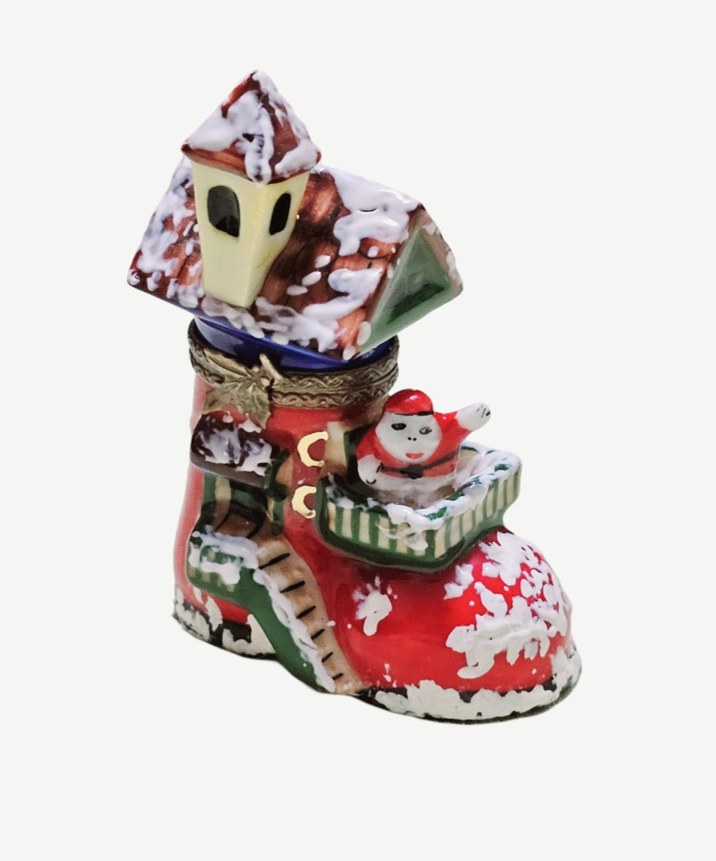 Santa's Workshop Boot Delight Porcelain Limoges Santa christmas French Trinket Box