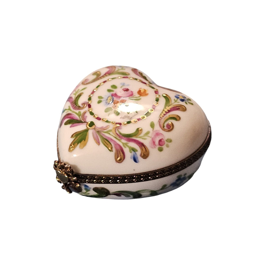 Floral Elegance Heart Box Porcelain Limoges Heart French Trinket Box