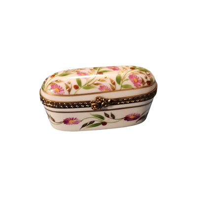 Oblong Tall Pink Floral Limoges Box Porcelain Limoges Traditional French Trinket Box