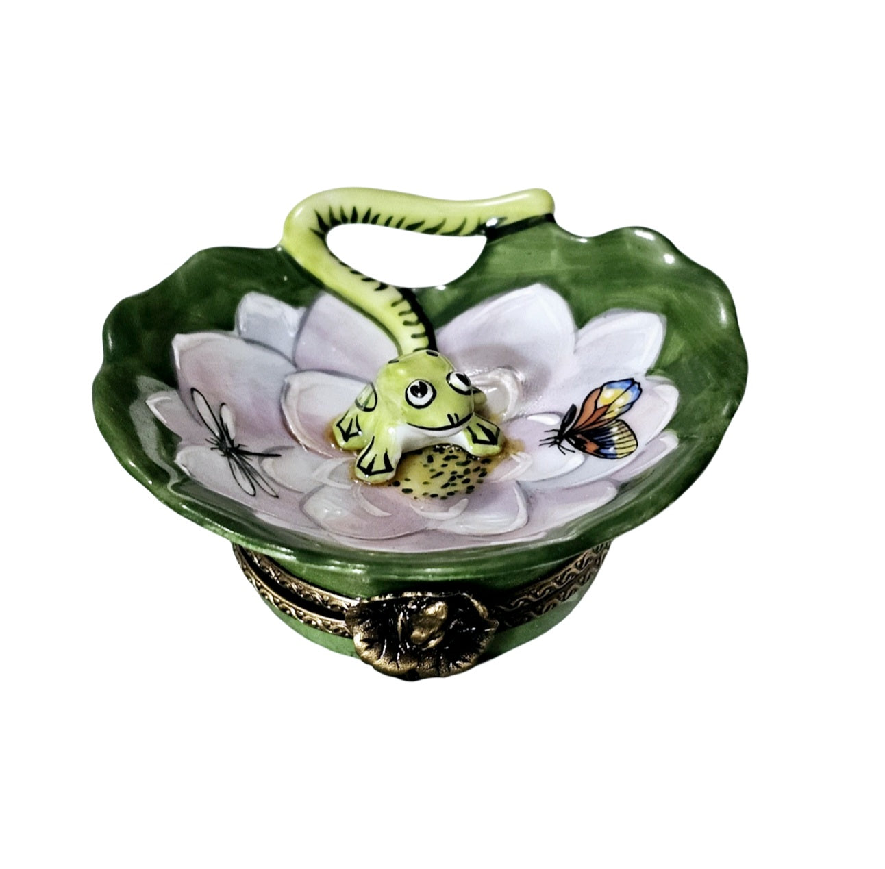 Frog on Lily Pad Box Porcelain Limoges frog French Trinket Box
