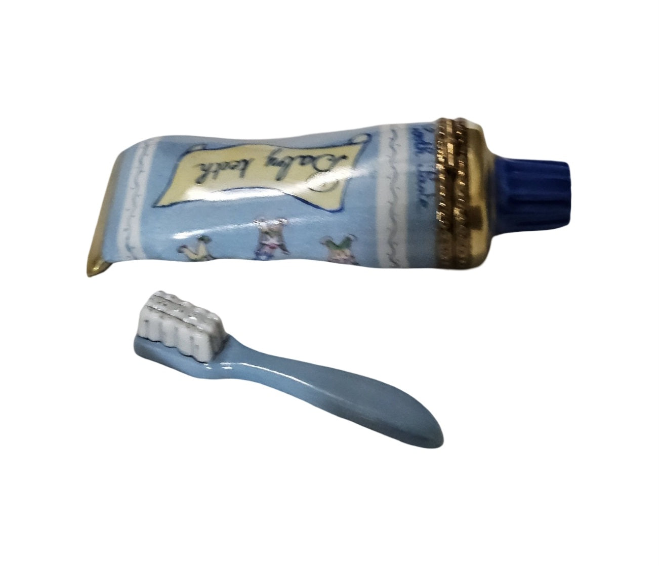 Blue Baby Toothpaste Treasure Porcelain Limoges baby French Trinket Box