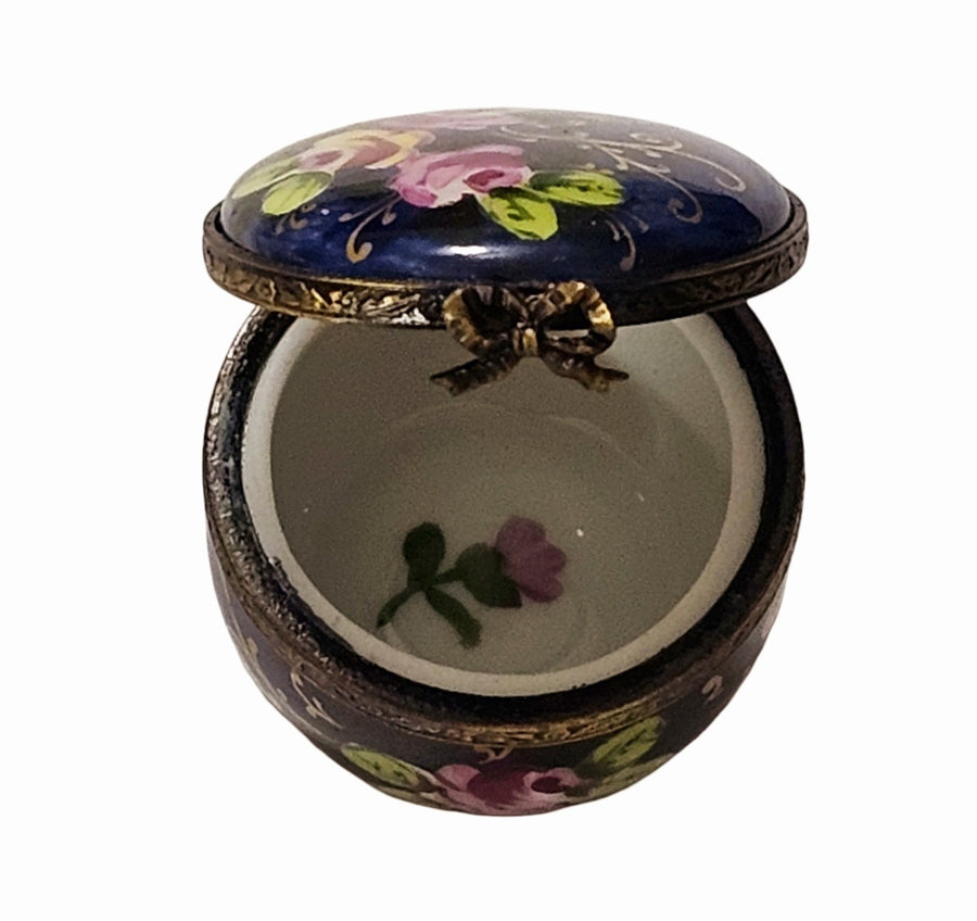 Cobalt Blue Rose Adorned Box Porcelain Limoges traditional French Trinket Box