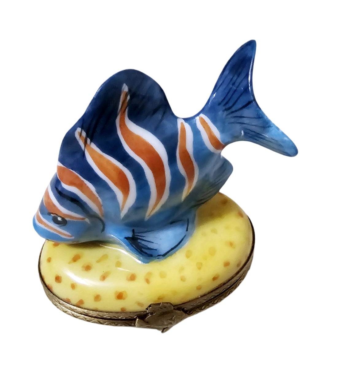 Blue Fish With Orange Stripes Porcelain Limoges Ocean beach fish French Trinket Box