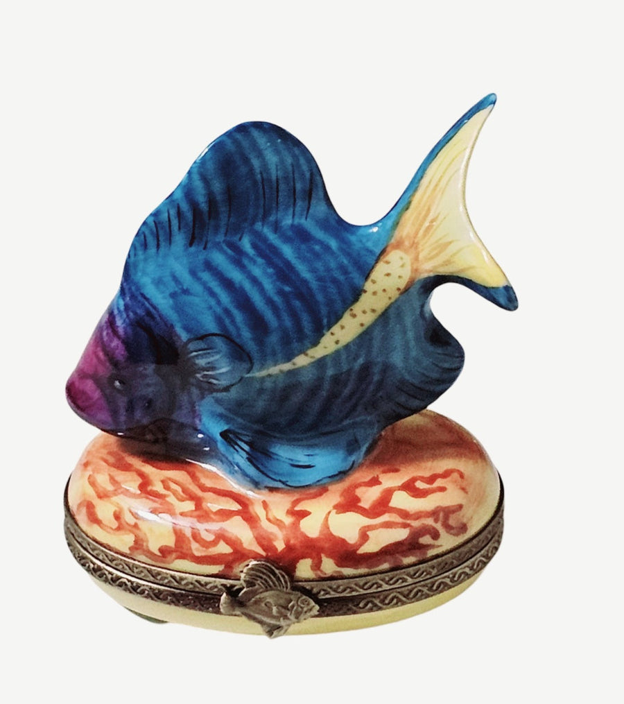 Blue Fish Figurine Box Porcelain Limoges Ocean beach fish French Trinket Box