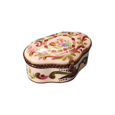 Scalloped Limoges Box with Flowers Porcelain Limoges traditional French Trinket Box