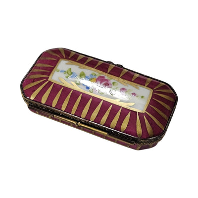 Red and Gold Rectangle Box with Flowers Limoges
