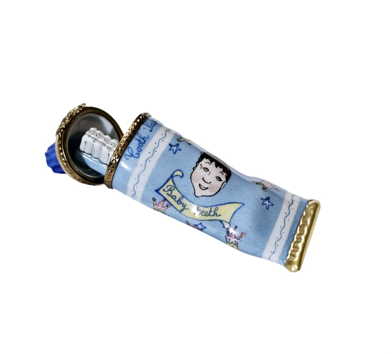 Blue Baby Toothpaste Treasure Porcelain Limoges baby French Trinket Box